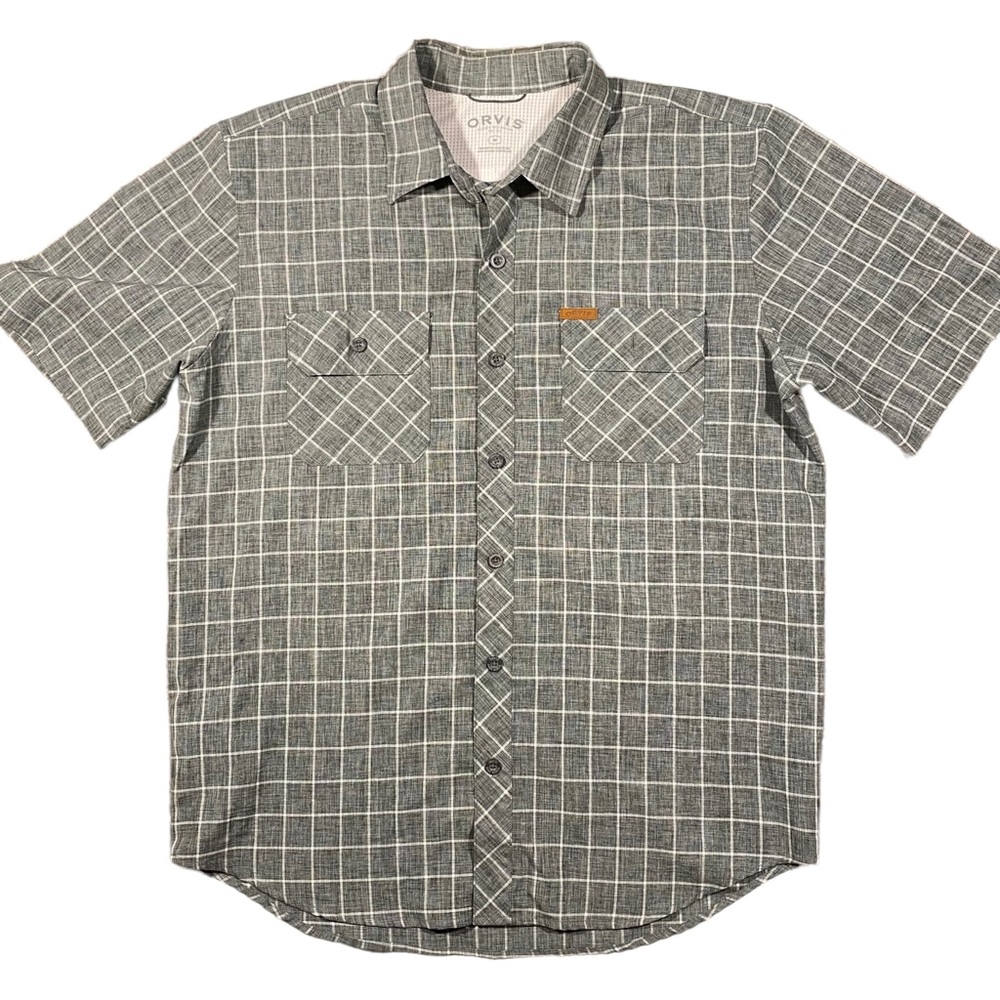 Orvis Classic Collection Mens Short Sleeve Gray Plaid Comfort Fishing Shirt Sz M